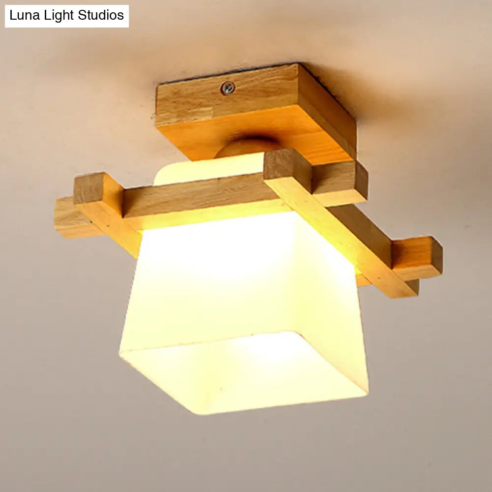 Sleek Wood Ceiling Light: Simplicity 1-Light Flush Mount For Bedrooms / Square Plate