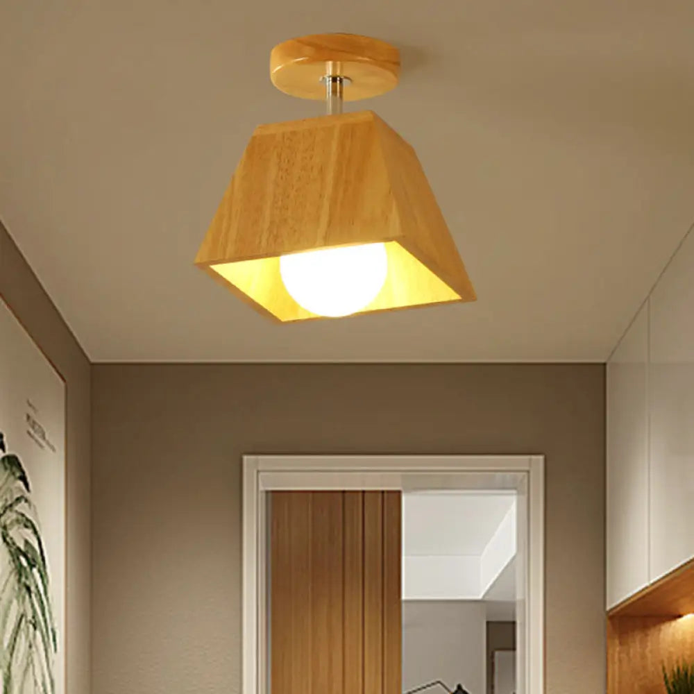Sleek Wood Ceiling Light: Simplicity 1 - Light Flush Mount For Bedrooms / Trapezoid