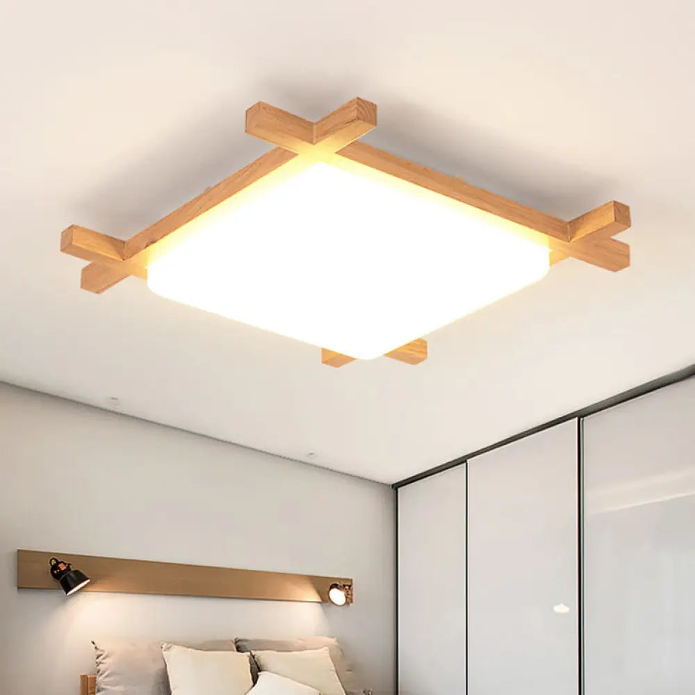 Sleek Wood Led Flush Mount Lighting With Acrylic Shade For Minimalist Bedrooms / 16’ Warm