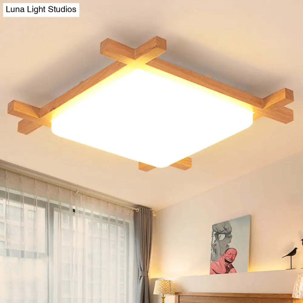 Sleek Wood Led Flush Mount Lighting With Acrylic Shade For Minimalist Bedrooms