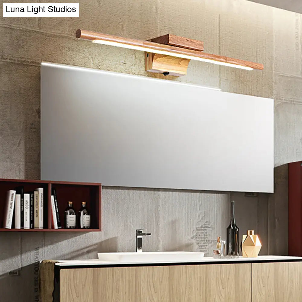 Sleek Wood Vanity Sconce - Modern Led Beige Wall Lamp In White/Warm Light