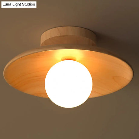 Sleek Wooden Ceiling Light - Mini Semi Flush Mount Hallway Lamp