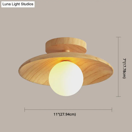 Sleek Wooden Ceiling Light - Mini Semi Flush Mount Hallway Lamp
