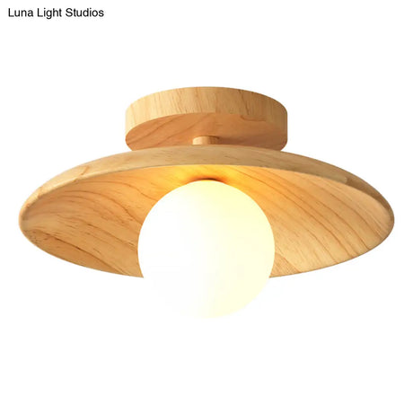 Sleek Wooden Ceiling Light - Mini Semi Flush Mount Hallway Lamp