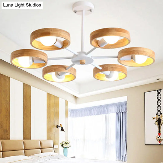 Circle Shaped Wooden Pendant Chandelier - Simplicity For Bedroom Lighting 6 / White