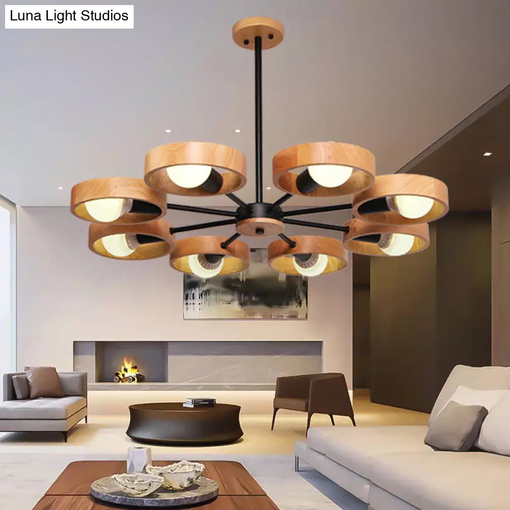 Sleek Wooden Circle Chandelier Pendant Light For Bedroom Decor