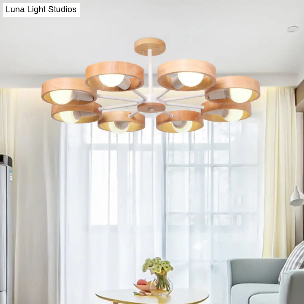 Sleek Wooden Circle Chandelier Pendant Light For Bedroom Decor