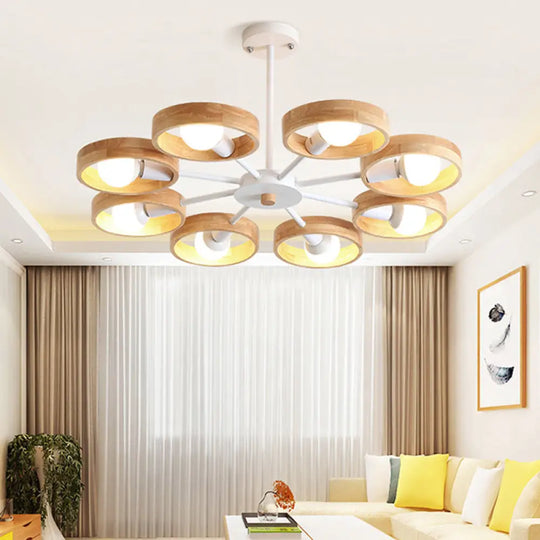 Sleek Wooden Circle Chandelier Pendant Light For Bedroom Decor 8 / White