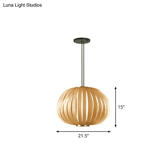 Sleek Wooden Pendant Light Kit For Sphere Restaurant Suspension - Single-Bulb Minimalist Design