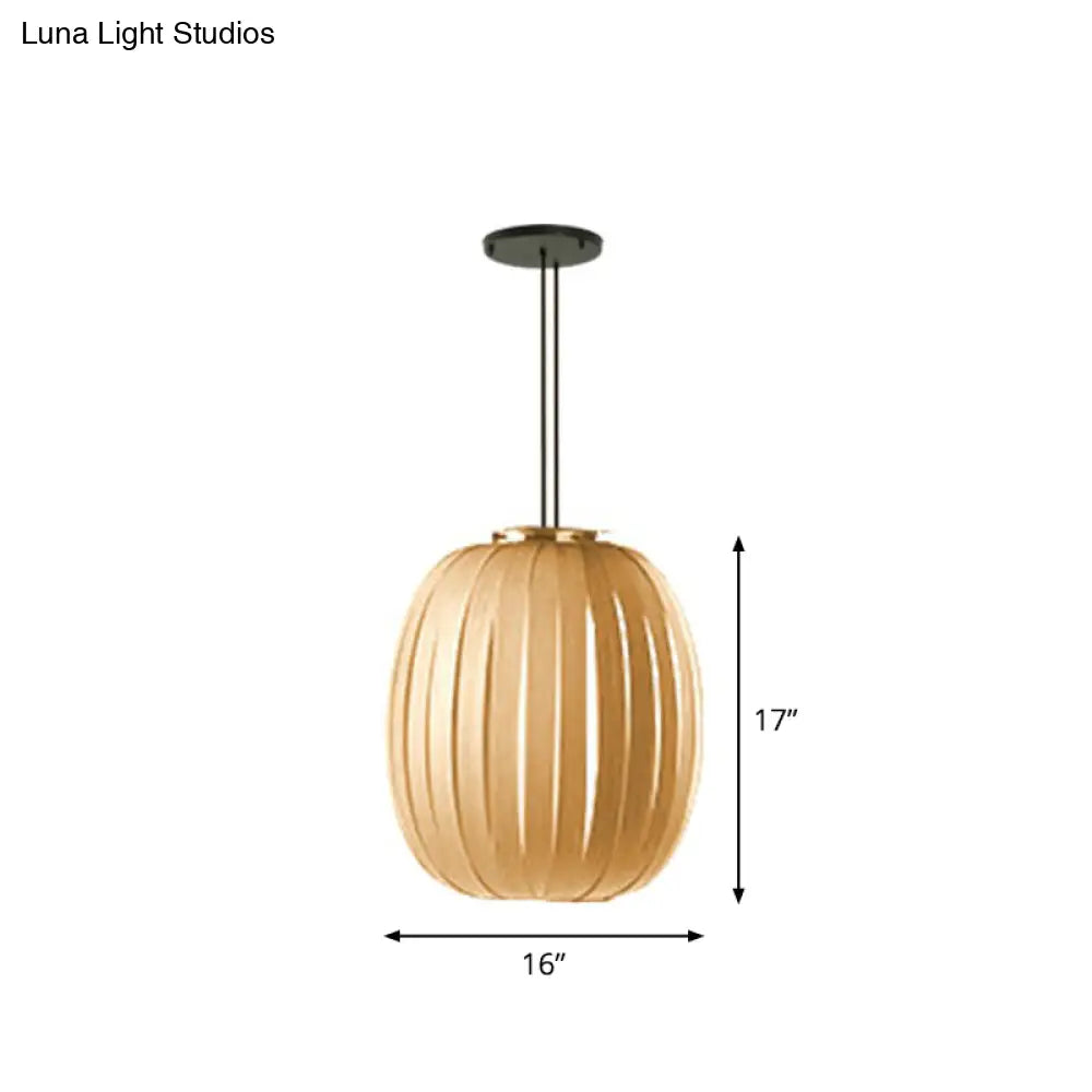 Sleek Wooden Pendant Light Kit For Sphere Restaurant Suspension - Single-Bulb Minimalist Design