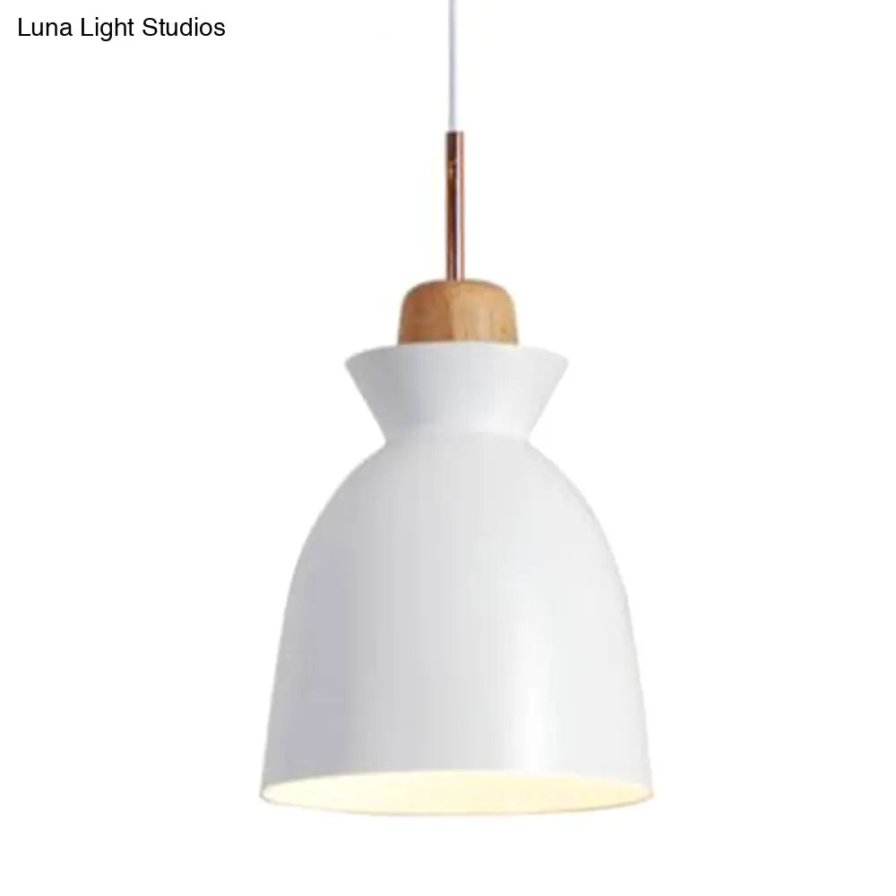 Sleek Wooden Top Pendant Light With Colorful Macaron Accent - Modern Minimalist 1-Light Lighting