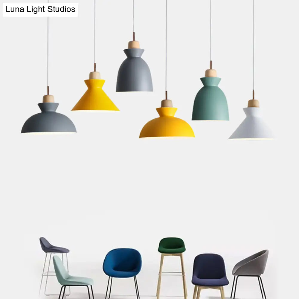 Sleek Wooden Top Pendant Light With Colorful Macaron Accent - Modern Minimalist 1-Light Lighting