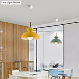 Sleek Wooden Top Pendant Light With Colorful Macaron Accent - Modern Minimalist 1-Light Lighting
