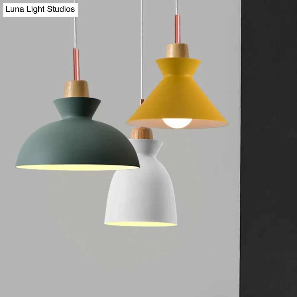 Sleek Wooden Top Pendant Light With Colorful Macaron Accent - Modern Minimalist 1-Light Lighting