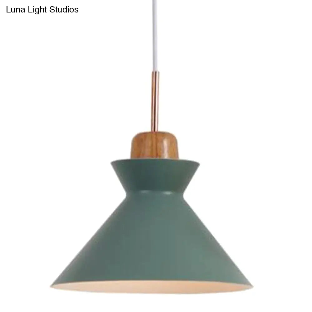 Sleek Wooden Top Pendant Light With Colorful Macaron Accent - Modern Minimalist 1-Light Lighting