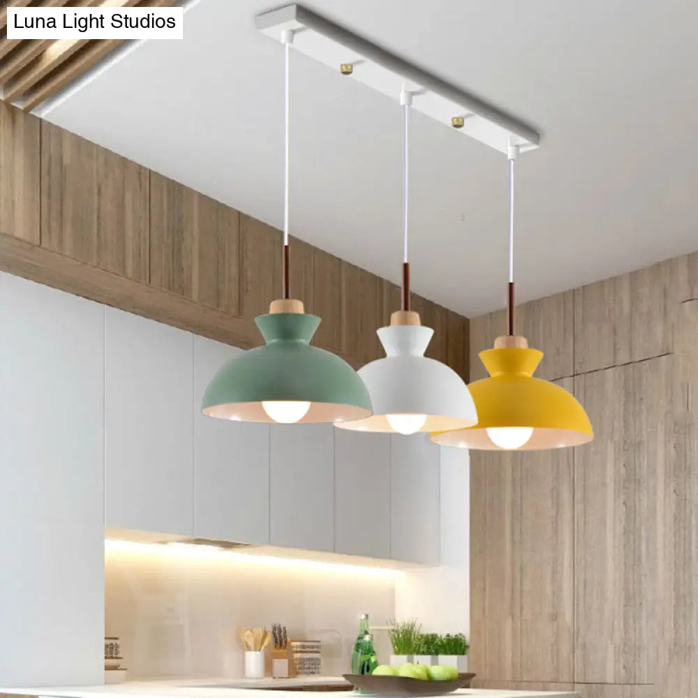 Sleek Wooden Top Pendant Light With Colorful Macaron Accent - Modern Minimalist 1-Light Lighting