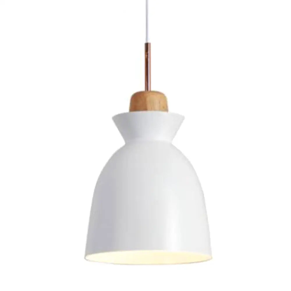 Sleek Wooden Top Pendant Light With Colorful Macaron Accent - Modern Minimalist 1-Light Lighting