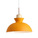 Sleek Wooden Top Pendant Light With Colorful Macaron Accent - Modern Minimalist 1-Light Lighting