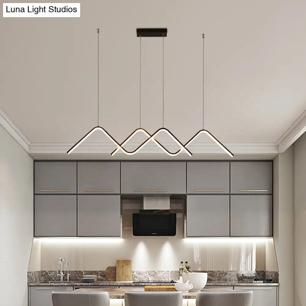 Sleek Zigzag Suspension Led Ceiling Lamp In Black - Minimalist Metal Light Fixture For Restaurants