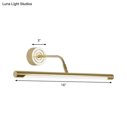 Slim Golden Led Vanity Mirror Light With Modern Metal Design - 16/20 Wall Mount Lamp For Bedroom