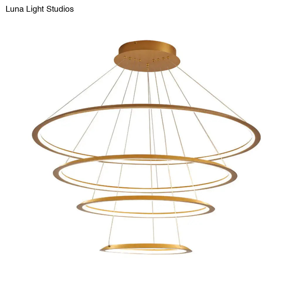 3/4 Tier Slim-Frame Led Chandelier In Gold/Coffee For Elegant Living Room Lighting