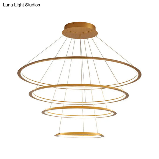 3/4 Tier Slim-Frame Led Chandelier In Gold/Coffee For Elegant Living Room Lighting