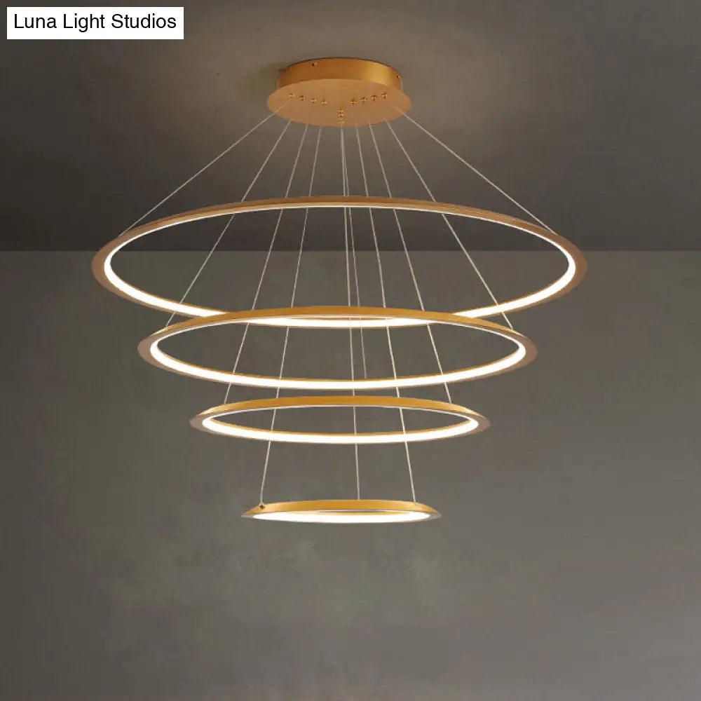 3/4 Tier Slim-Frame Led Chandelier In Gold/Coffee For Elegant Living Room Lighting