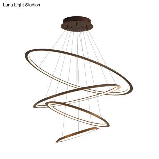 3/4 Tier Slim-Frame Led Chandelier In Gold/Coffee For Elegant Living Room Lighting