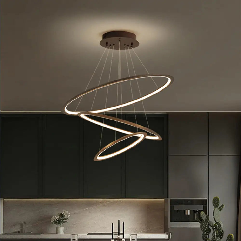 Slim Hoop Pendant Led Chandelier - 3/4 Tiers Aluminum Gold/Coffee Living Room Coffee / 3