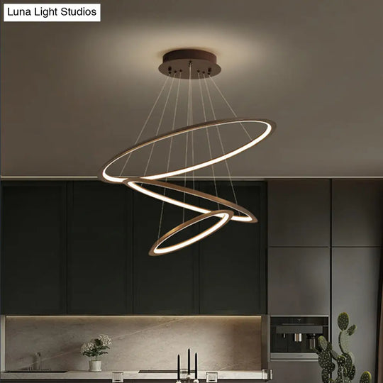 3/4 Tier Slim-Frame Led Chandelier In Gold/Coffee For Elegant Living Room Lighting Coffee / 3 Tiers