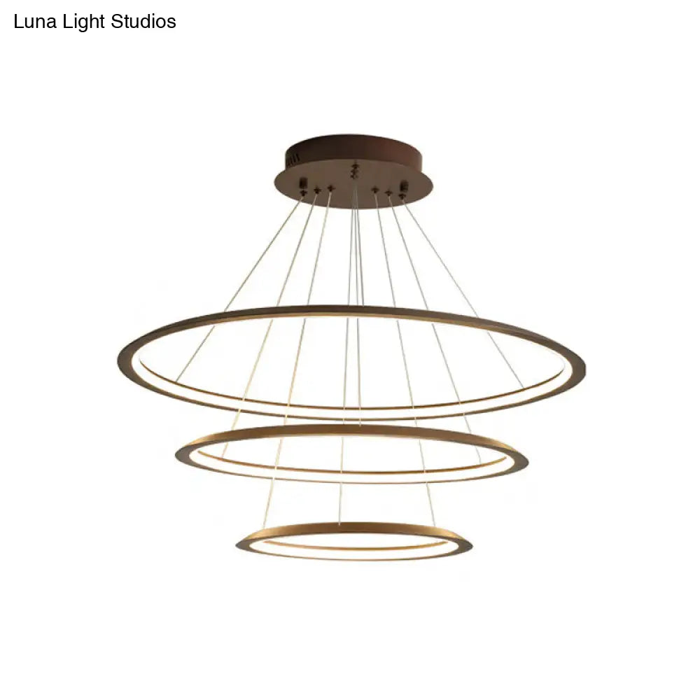 3/4 Tier Slim-Frame Led Chandelier In Gold/Coffee For Elegant Living Room Lighting