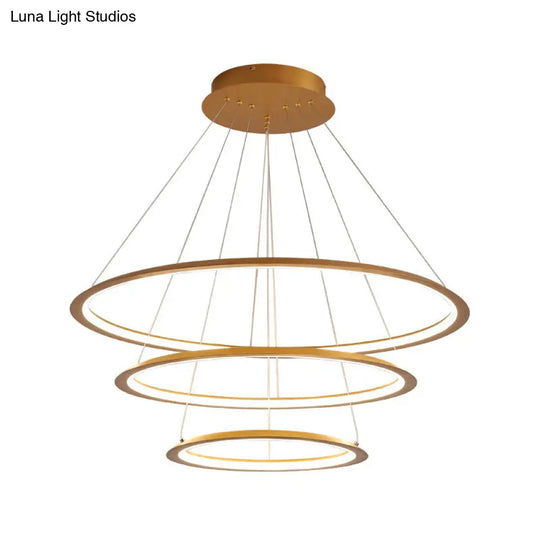 3/4 Tier Slim-Frame Led Chandelier In Gold/Coffee For Elegant Living Room Lighting