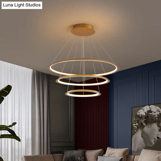 3/4 Tier Slim-Frame Led Chandelier In Gold/Coffee For Elegant Living Room Lighting Gold / 3 Tiers