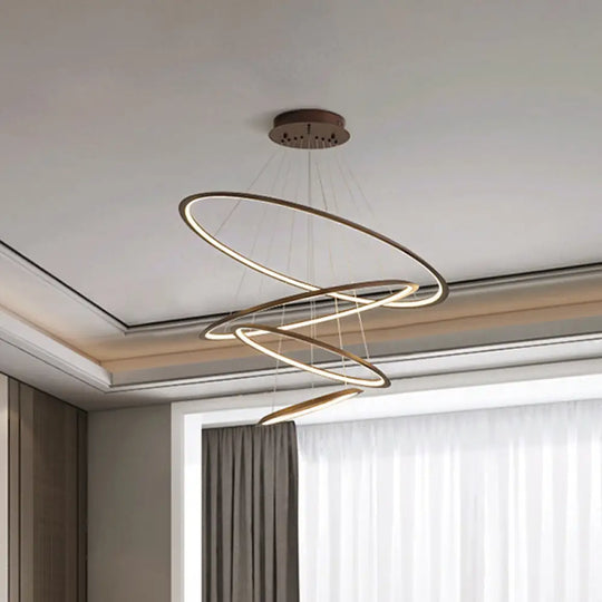 Slim Hoop Pendant Led Chandelier - 3/4 Tiers Aluminum Gold/Coffee Living Room Coffee / 4