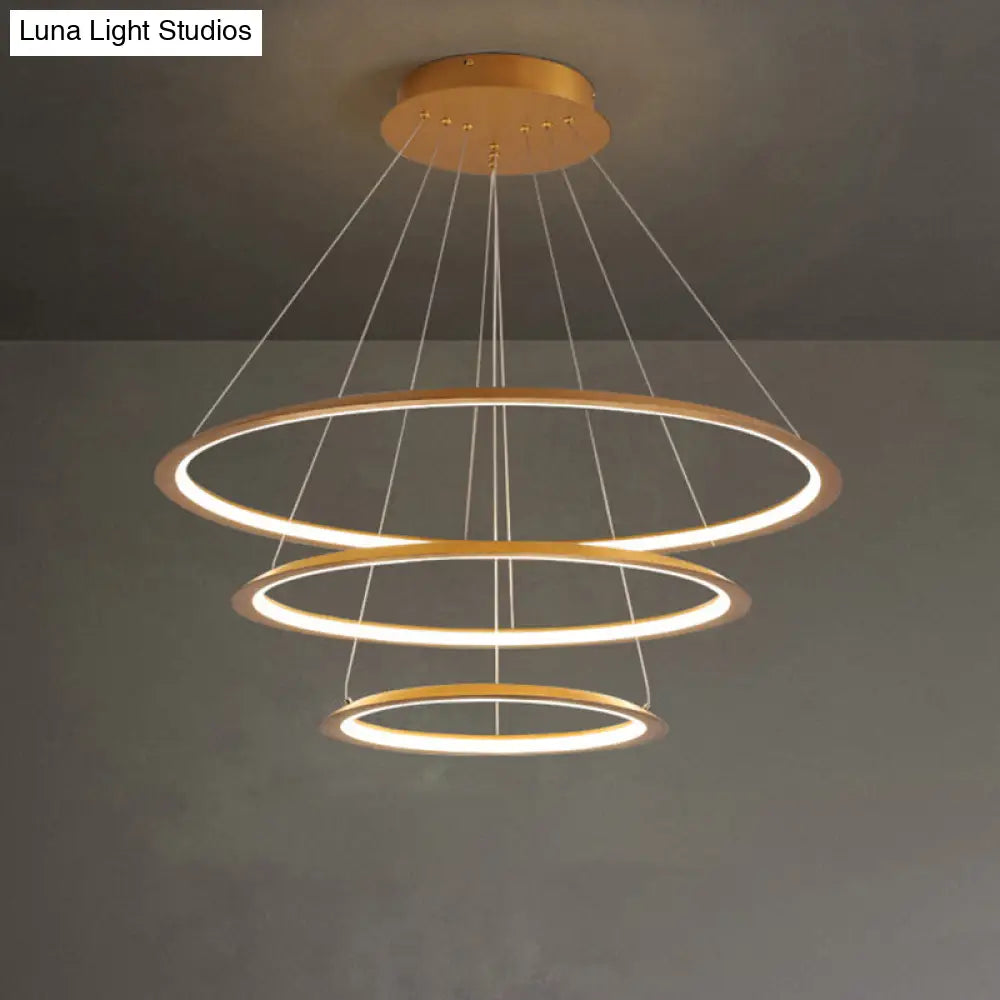 3/4 Tier Slim-Frame Led Chandelier In Gold/Coffee For Elegant Living Room Lighting