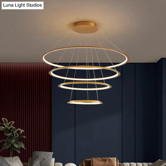 3/4 Tier Slim-Frame Led Chandelier In Gold/Coffee For Elegant Living Room Lighting Gold / 4 Tiers