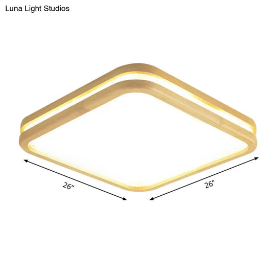 Slim Panel Square Ceiling Mount Light: Wood Edge Simple Style Led Lamp - Beige (18/26 Inch Wide)