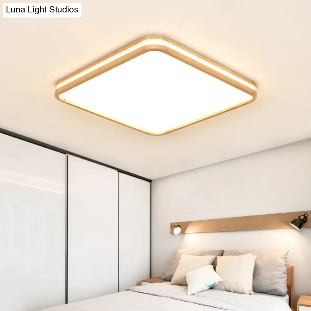 Slim Panel Square Ceiling Mount Light: Wood Edge Simple Style Led Lamp - Beige (18/26 Inch Wide) /