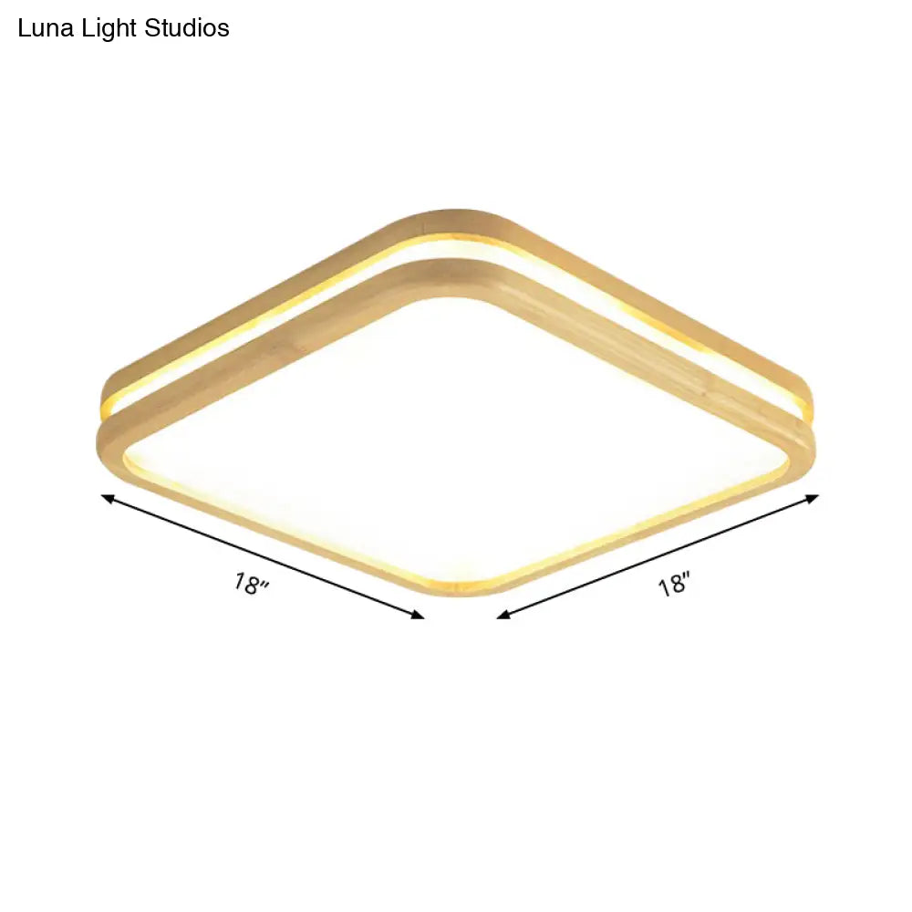 Slim Panel Square Ceiling Mount Light: Wood Edge Simple Style Led Lamp - Beige (18/26 Inch Wide)