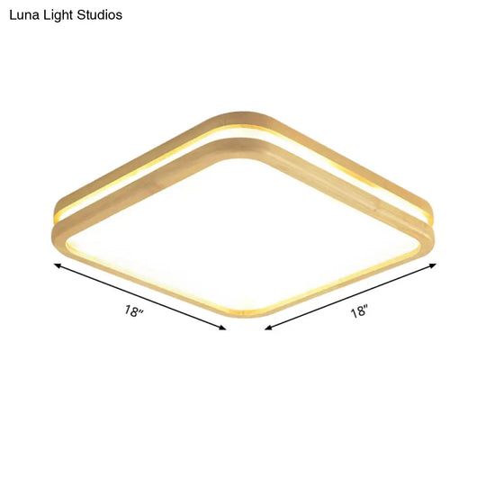 Slim Panel Square Ceiling Mount Light: Wood Edge Simple Style Led Lamp - Beige (18/26 Inch Wide)