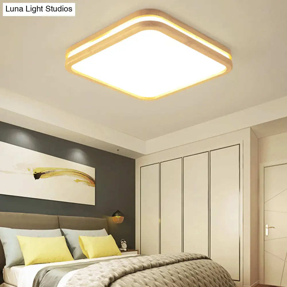 Slim Panel Square Ceiling Mount Light: Wood Edge Simple Style Led Lamp - Beige (18/26 Inch Wide)