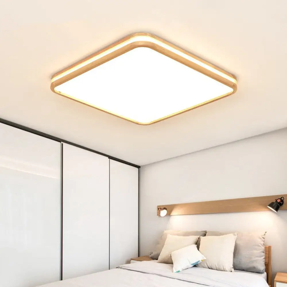 Slim Panel Square Ceiling Mount Light: Wood Edge Simple Style Led Lamp - Beige (18/26 Inch Wide) /