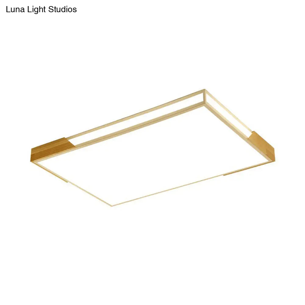 Slim Rectangle Flushmount Lighting: 25.5’/34.5’ Minimalist Wood White; Warm/White Light Acrylic