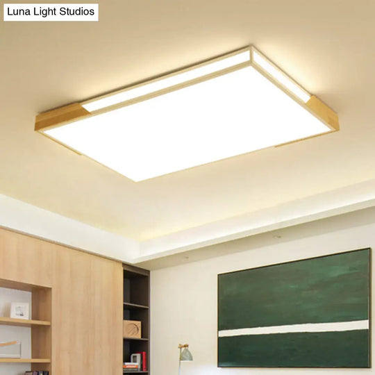 Slim Rectangle Flushmount Lighting: 25.5/34.5 Minimalist Wood White; Warm/White Light Acrylic