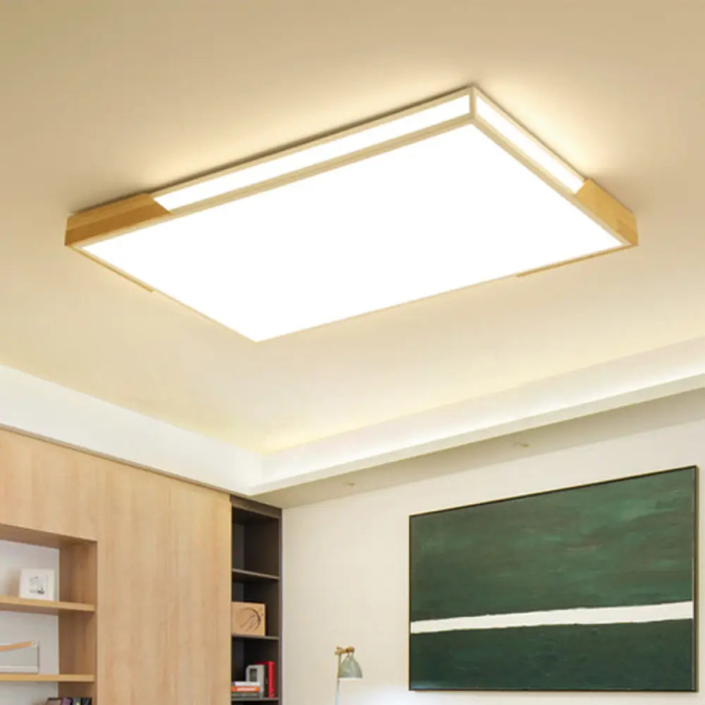 Slim Rectangle Flushmount Lighting: 25.5’/34.5’ Minimalist Wood White; Warm/White Light Acrylic