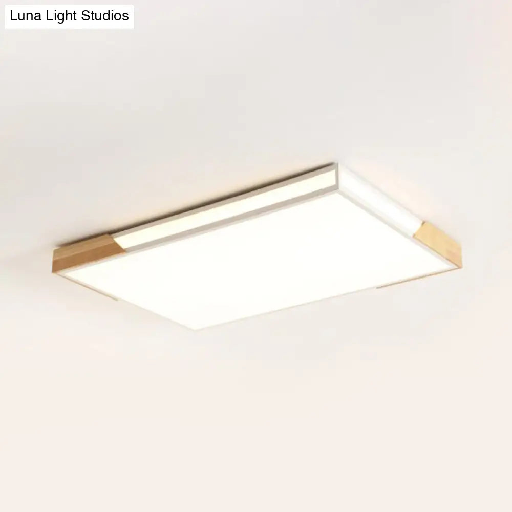 Slim Rectangle Flushmount Lighting: 25.5’/34.5’ Minimalist Wood White; Warm/White Light Acrylic