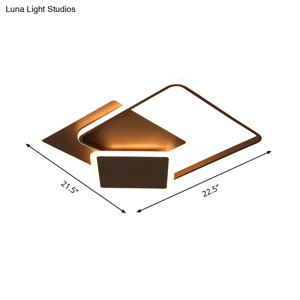 Slim Square Flush Led Coffee Lamp - Modern 19/21.5 Wide Acrylic Ceiling Mount Light