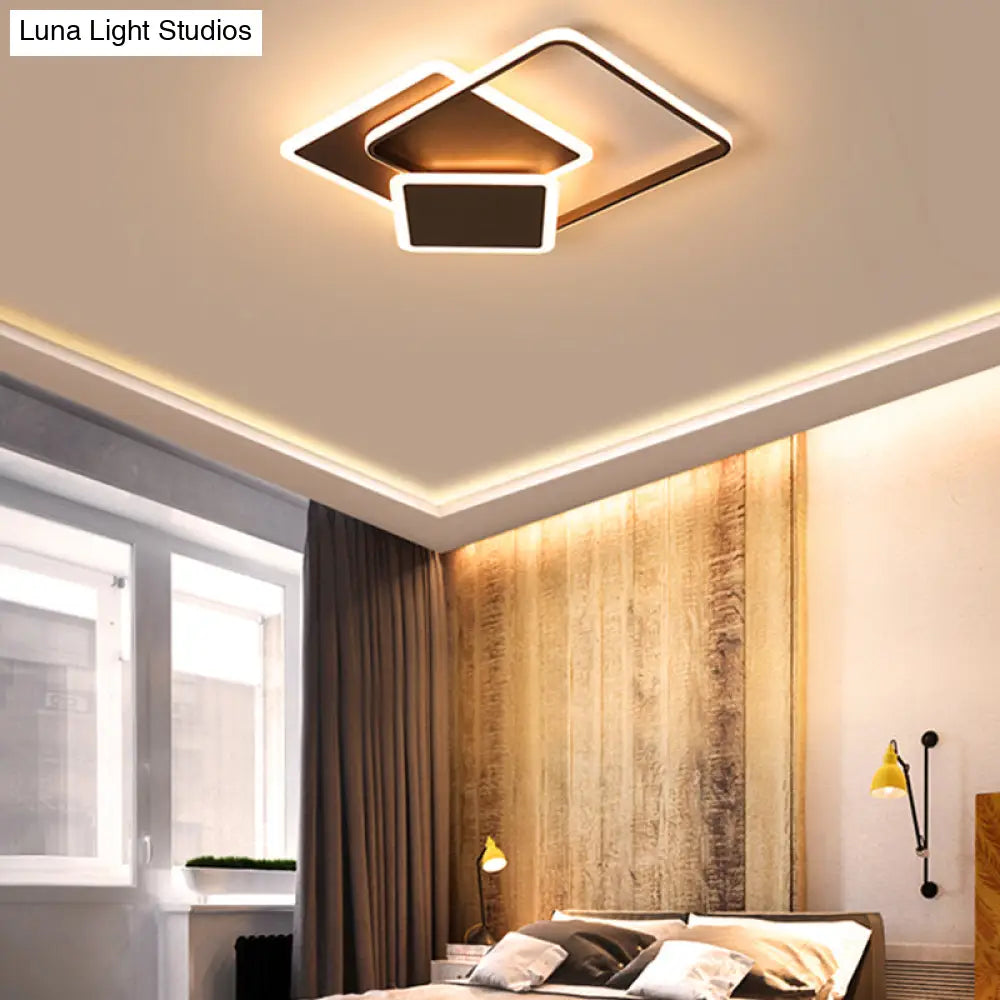 Slim Square Flush Led Coffee Lamp - Modern 19’/21.5’ Wide Acrylic Ceiling Mount Light