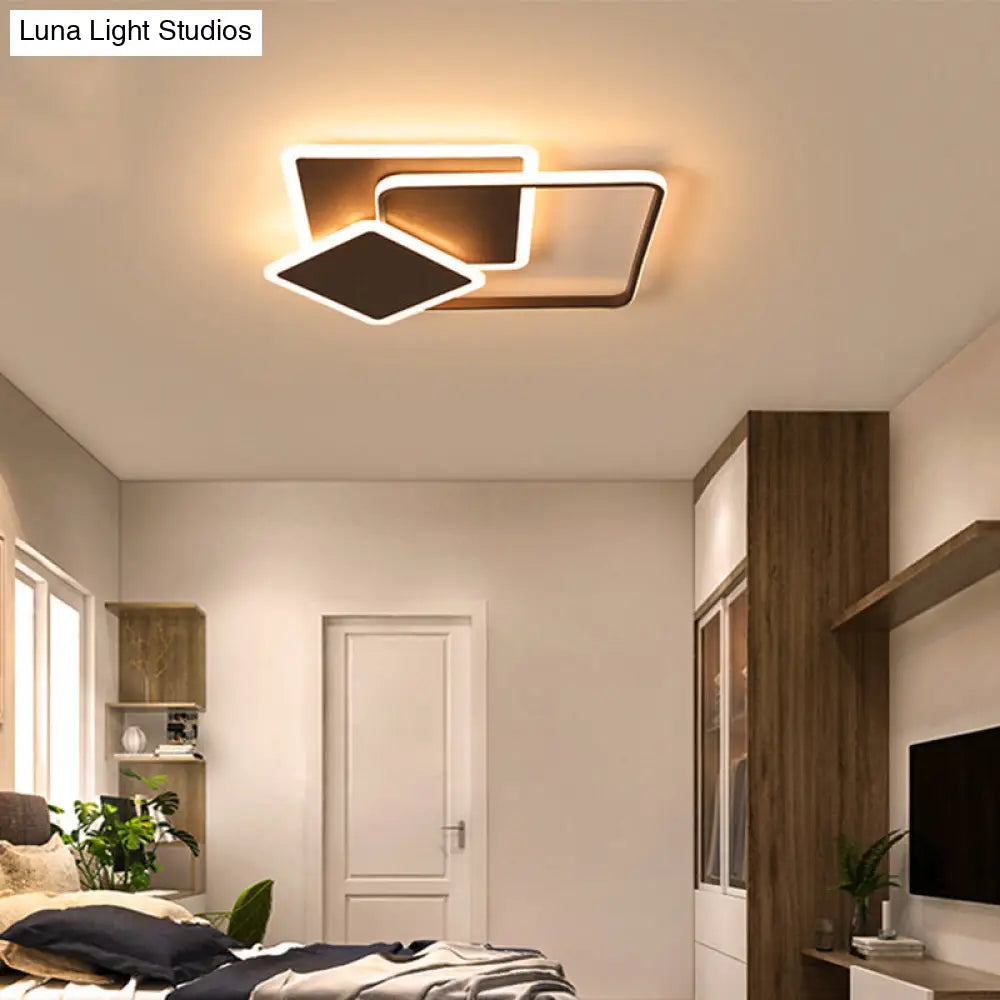 Slim Square Flush Led Coffee Lamp - Modern 19/21.5 Wide Acrylic Ceiling Mount Light