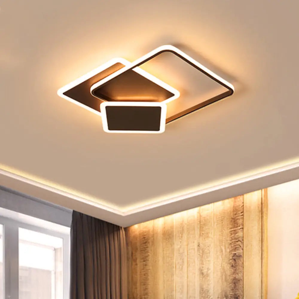 Slim Square Flush Led Coffee Lamp - Modern 19’/21.5’ Wide Acrylic Ceiling Mount Light / 19’
